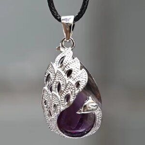 Peacock Amethyst Natural Stone Pendant Necklace Gemstone Pendant